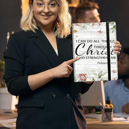 Bible Philippians 4:13 PU Leather Padfolio Clipboard Notepad with Pen Loop and Elastic Strap Interview/Resume Document Organizer for Business School Office