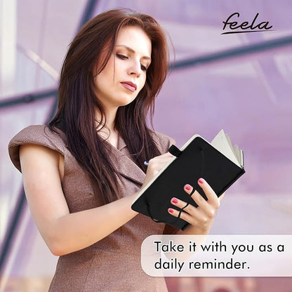 feela 3 Pack Notebooks Journals Bulk with 3 Black Pens, A5 Hardcover Notebook Classic Ruled Lined Journal Set with Pen Holder for Work Business Journaling Note Taking, 120 GSM, 5.1”x8.3”, Black