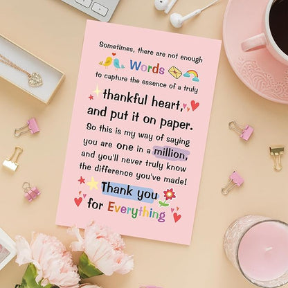 Thank You Card for Friend, Appreciation Cards for Boss Coworker, Poem Thank You Card Gift for Teacher, Sweet Friendship Cards for Him Her, One in A Million
