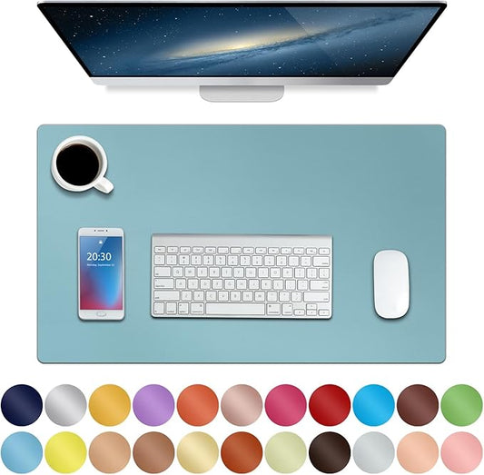 Boutilon Leather Desk Pad 24"x 14" Non-Slip Mouse Pad,Office Desk Mat,Waterprooft PU Leather Desk Blotter,Desk Pad Protector,Desk Writing Pad for Home Office Decor (S-Light Blue)