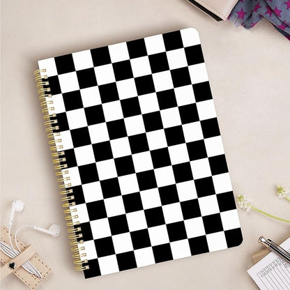 Cute Spiral Notebook journal A4 Aesthetic Pretty Design for Women Girls Kawaii with Pocket, 8.5 x 11 inch, Lined, Black Plaid