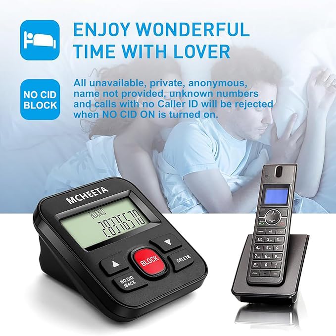 Call Blocker for landline Phones, Caller id Box Landline Device with Blacklist, Simply Block All Unwanted Calls, Robocalls, Incoming Calls and Nuisance Calls by Pressing One Button, Black