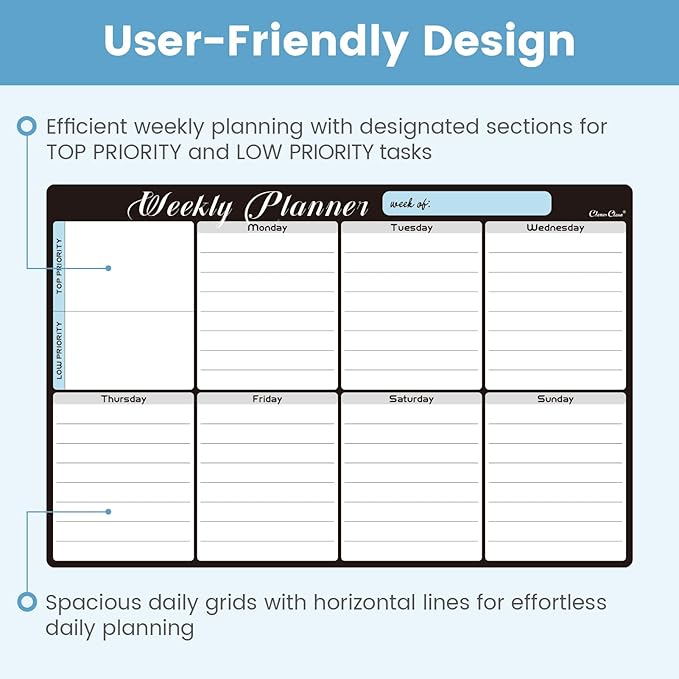 Magnetic Dry Erase Weekly Calendar - 8.5"x13" Weekly Calendar for Fridge - 6.5"x8.5" List Board and 6 Extra Fine Point Markers Included - Shipped Flat