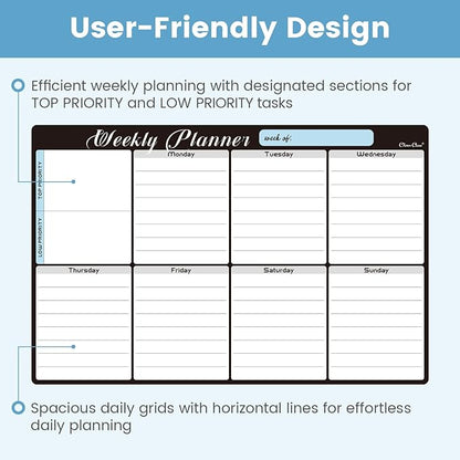 Magnetic Dry Erase Weekly Calendar - 8.5"x13" Weekly Calendar for Fridge - 6.5"x8.5" List Board and 6 Extra Fine Point Markers Included - Shipped Flat