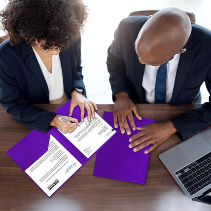 12-Pack Plastic Folders with Pockets,2-Pocket Poly Folders Holds 8-1/2" x 11" Paper for School/Office/Home, Purple