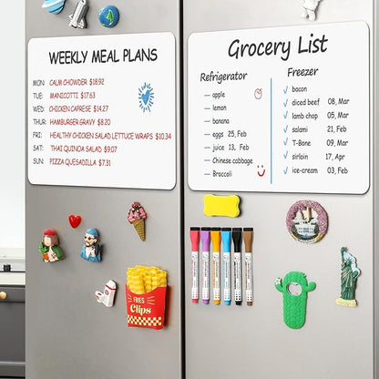 6 Pack Magnetic Dry Erase Board Sheet for Fridge, 12"x8" Erasable Refrigerator WhiteBoard w/ 6 Markers & 1 Eraser- Smooth and Flexible Small Magnet Blank Notepad for Home Kitchen Organizer and Planner