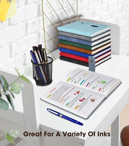 Blue A5 Lined Leather Journal Notebook for Men Women,5.9" X 8.4" Personalized Hardcover Journal with Pen,200 Pages 100 Gsm Thick Ruled Paper Daily Diary for Travel,Business,Work,Writing