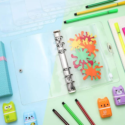 10 Pieces A6 Binder PVC Cover with 2 Pieces Clear PVC Zipper Binder Pockets, Waterproof 6-Ring Budget Binder Envelopes System Budget Planner Organizer for School Office
