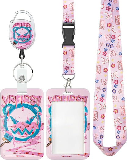 Uniclife Fashionable Sliding Badge Holder Angry Bear Plastic Case with Retractable Badge Reel Carabiner Clip & Detachable Lanyard Strap Embossed Vertical Card Protector for Women Nurse Teacher Student