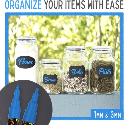 5 Blue Chalkboard Chalk Pens - Blue Dry Erase Markers for Blackboard, Chalkboard Signs, Windows, Glass | Variety Pack - Fine & Jumbo Size Ink Pen (1mm, 3mm, 6mm, 10mm, 15mm)