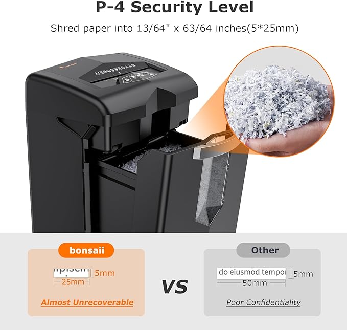 Bonsaii Heavy Duty Paper Shredder, 20 Sheet 40 Mins Large Office Crosscut Shredder for Commercial Use, Anti-Jam System & P-4 High Security Supports CD/Credit Cards/Staples, 7 Gal Pullout Bin C144-D