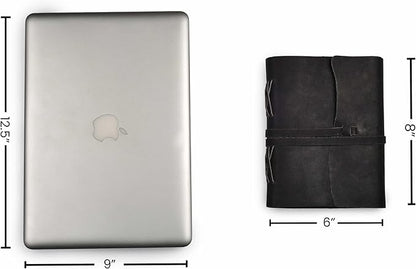 LEATHER VILLAGE Leather Bound Journal - Black, 8"X6", 220 Pages - Vintage Blank Paper Diary for Writing, Drawing, Sketchbook, and Travel Notebook - Ideal for Women and Men