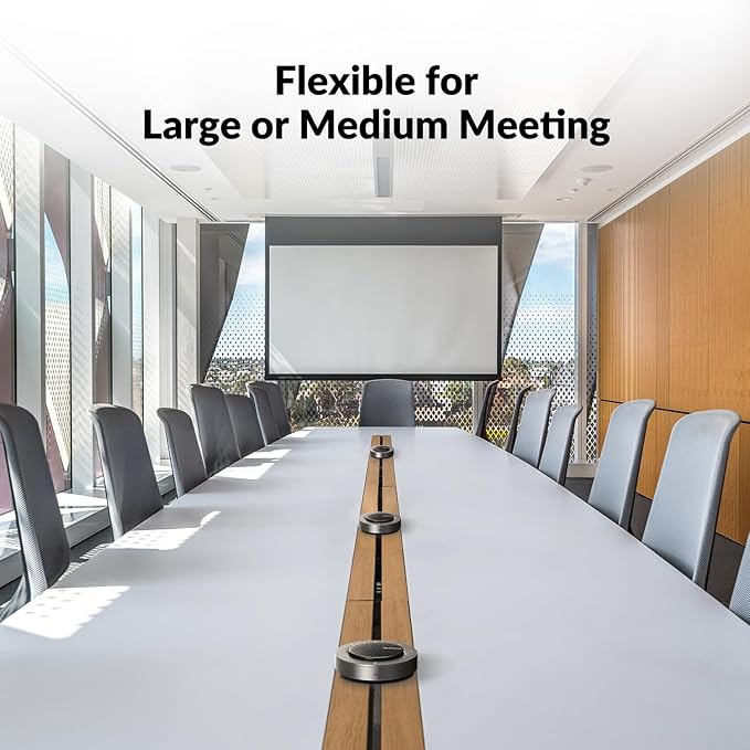 Conference Speakerphone, Daisy Chain up to 9 Speakerphones for 50 People, USB & Bluetooth Speaker with 4 Mics AI Noise Cancellation 360° Voice Pickup for Zoom,Teams,Conference Call Large Meeting Room