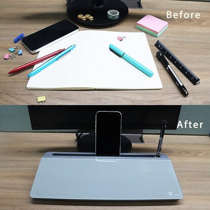 TOWON Small Tilted Desktop Glass Whiteboard, Notepad Computer Keyboard Stand with Dry Erase Board Surface, Desk Organizers with Accessories for Office, Home, School Supplies, Gray, 18 x 6 Inches