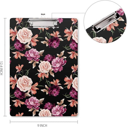 WAVEYU Clipboard Cute, Decorative Clipboard for Office School Hardboard with Low Profile Clip Flower Chic Clipboard Designed for Students Nurse Office Worker, Floral Pattern (12.5"x9")