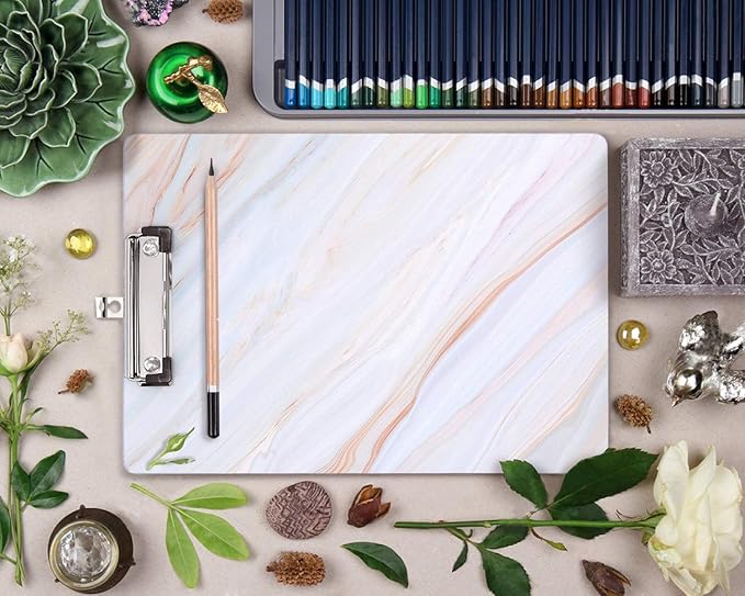 WAVEYU Marble Hardboard Office Clipboard, Decorative Clipboard with Low Profile Clip Chic Designed for Students Classroom School and Office Use, White (12.5"x9")