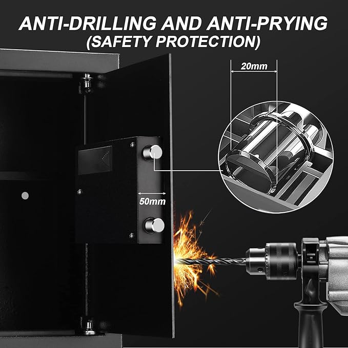 Tenamic Fireproof Safe Box 2.2 Cuft Electronic Digital Security Box, Keypad Large Lock Box Cabinet Safes with Internal Light, Solid Alloy Steel Office Hotel Home Safe with 2 Passwords, Black