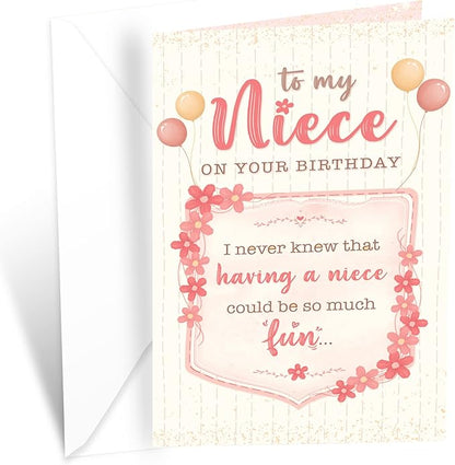 Prime Greetings Birthday Card For Niece, Made in America, Eco-Friendly, Thick Card Stock with Premium Envelope 5in x 7.75in, Packaged in Protective Mailer