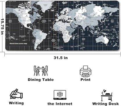 Large Desk Pad Gaming Mouse Pad,Extended Keyboard Mouse Mat Desk Pad with Non-Slip Rubber Base & Stitched Edge for Computers Laptop Desk Home Office Accessories,Map Pattern