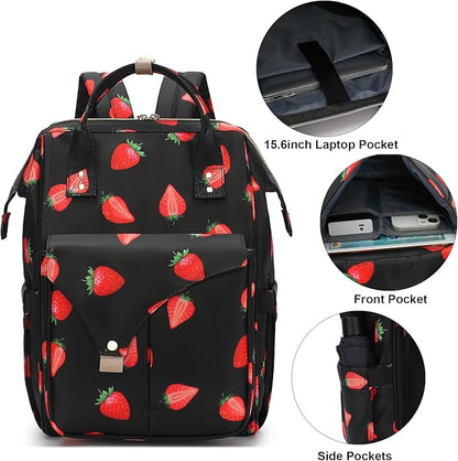 Strawberry Laptop Backpack College School Backpack Bookbags Nurse Backpacks Travel Bags for Women Girls Fits 15.6 Inch Notebook