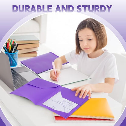 Henoyso 36 Pcs Plastic Folders with Clear Front Pockets Heavy Duty File Folders with 2 Pockets and Card Slot for Student Communication School Office Presentation Report (Purple)
