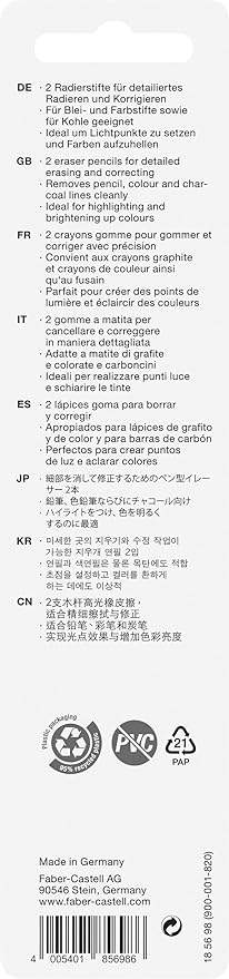 Faber-Castel Eraser Pencils, 2-Pack, 2 Count (Pack of 1), Multicolor