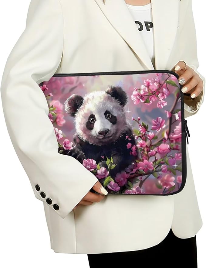 Cherry Blossom Panda Printed Laptop Bag for Women Men, Protective 17 Inch Computer Laptop Carrying Cover Laptop Sleeve Computer Bag with Zipper, Compatible with Most Laptop Computers