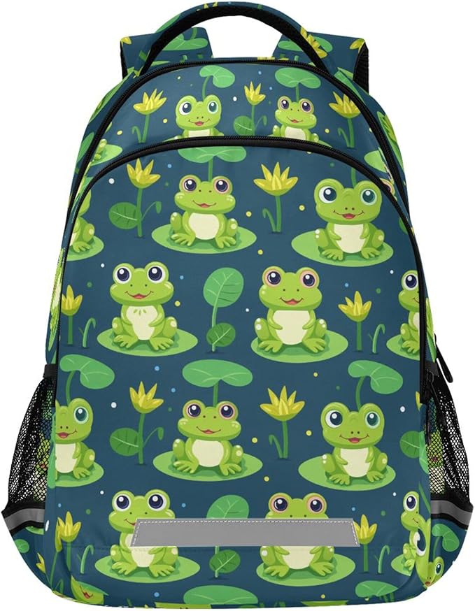 MNSRUU Laptop Backpack with Chest Strap, Cute Frog School Backpack, Travel Hiking Backpack for Boys Girls Teen Adult, Rucksack, Knapsack