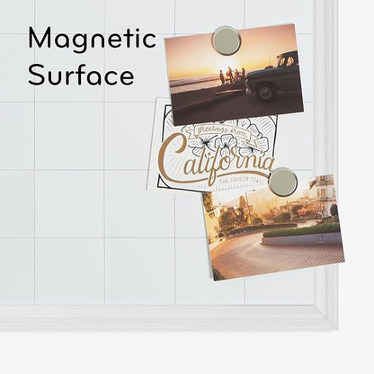 U Brands Magnetic Dry Erase Calendar Board, 30"x20", White Wood Style Frame, Includes Magnets