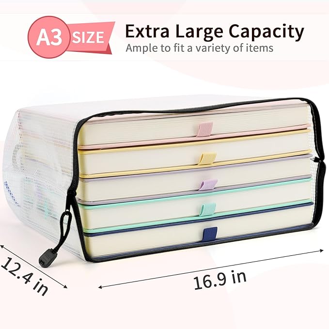 Umriox Zipper Pouch, 16.9x12.4 in (Black, 12 Packs), Extra Large Zipper Bags, Waterproof Zipper Pouches for Office Supplies, Puzzles, Board Game Storage & Cross Stitch Projects