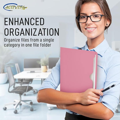 Pink File Jackets, Flat-No Expansion, Letter Size, Reinforced Straight-Cut Tab, 10 Pack