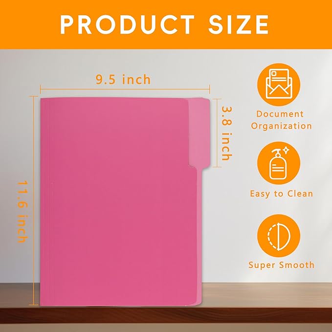 36 Packs File Folder,1/3-Cut Tabs,File Folder Letter Size,8.5x11 Pink File Folders for Office,School and Home,Organizer Folder