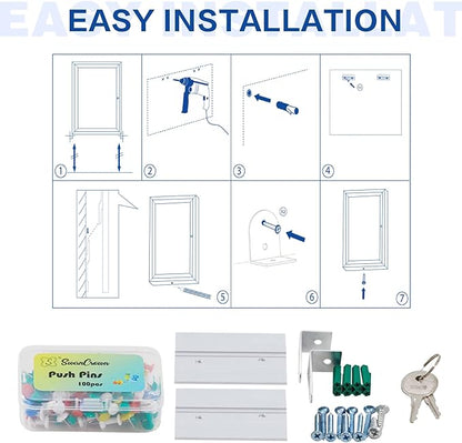 SWANCROWN Outdoor Enclosed Cork Bulletin Board Weatherproof Display Cases Tamperproof Notice Poster Memo Board with Aluminum Frame,36x24 inches