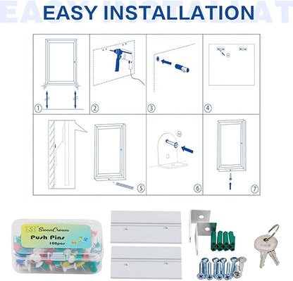 SWANCROWN Outdoor Lockable Gray Fabric Bulletin Board Shatter Resistant Display Cases Wall Mount Message Board with Swing Door,36x24 inches