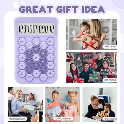 Purple Calculator, Standard Calculator,12 Digit Large LCD Display,Basic Office Calculator with Hexagonal Button,Purple Office Supplies and Desk Accessories,Gifts for Coworkers