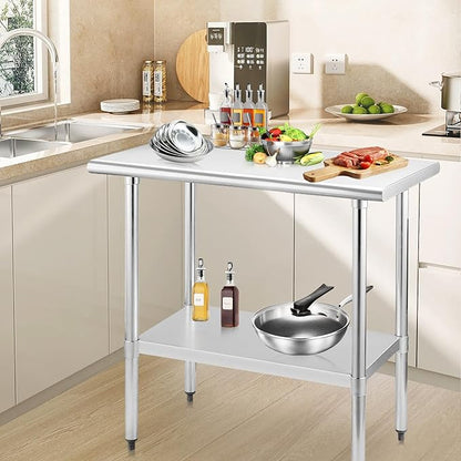 STABLEINK NSF Stainless Steel Table, 30 x 48 Inches Metal Prep & Work Table with Adjustable Undershelf, for Commercial Kitchen, Restaurant, Hotel and Garage
