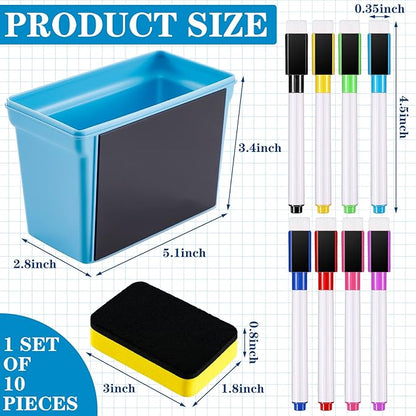 Boao Whiteboard Dry Magnetic Plastic Holder, 8 Pieces Colorful Magnetic Markers with Eraser Cap, Whiteboard Eraser for School Office Home 100th Day of School, 10 Pieces Totally(Simple)