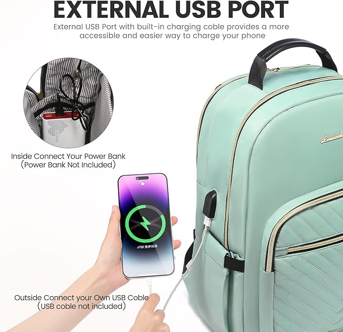 LOVEVOOK Laptop Backpack for Women 17.3 inch,Cute Womens Travel Backpack Purse,Professional Laptop Computer Bag,Waterproof Work Business College Teacher Bags Carry on Backpack with USB Port,Mint Green