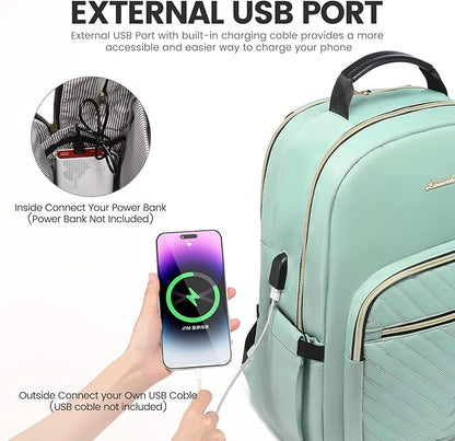 LOVEVOOK Laptop Backpack for Women 18.4 inch,Cute Womens Travel Backpack Purse,Professional Laptop Computer Bag,Waterproof Work Business College Teacher Bags Carry on Backpack with USB Port,Mint Green