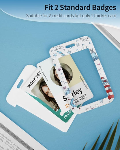 Uniclife Fashionable Sliding Badge Holder Cruise Pattern Plastic Case with Retractable Badge Reel Carabiner Clip & Detachable Lanyard Strap Vertical Card Protector for Women Nurse Teacher Student