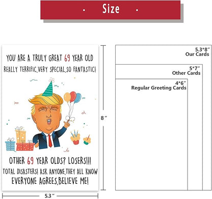 Funny Trump 69th Birthday Card, 69th Birthday Gifts for Men Women, Happy 69th Birthday Decorations Card for Him Her, Unique 69 Year Old Birthday Gifts Cards for Husband Wife