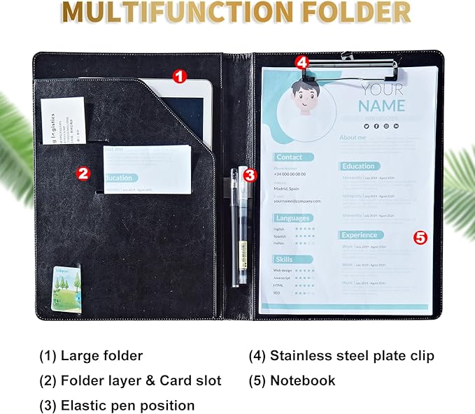 RYUITHDJP Padfolio for Men and Women – Leather Portfolio with Pink Dots Cover Design, Business Card Holder, Resume Folder, Stylish Leather Folder, Versatile Document Holder, 12.87x9.13 in