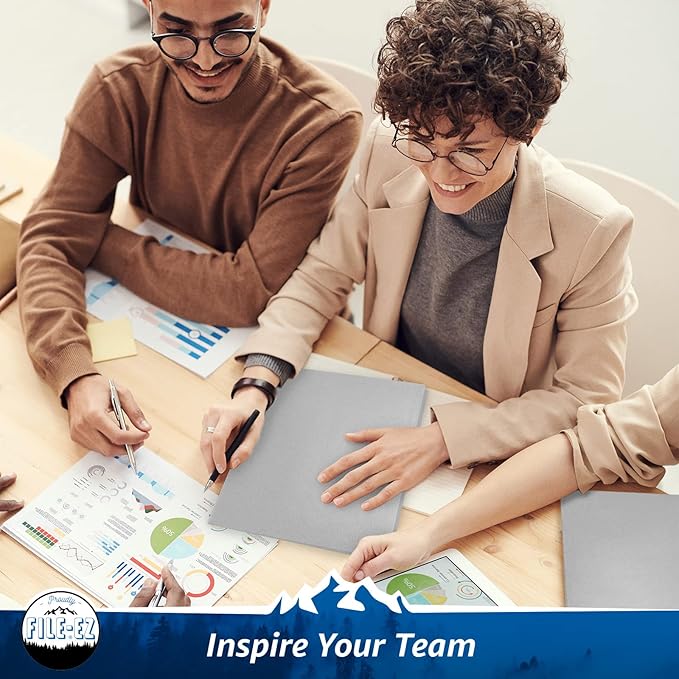 FILE-EZ Two-Pocket Folders, Gray, 125-Pack, Textured Paper, Letter Size (EZ-32430)