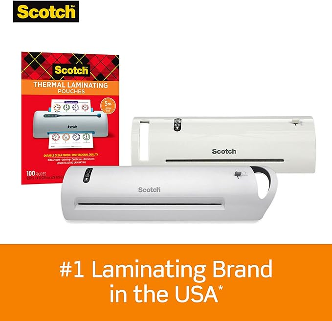 Scotch Thermal Laminating Pouches, 100 Count, Clear, 5 mil., Laminate Business Cards, Banners and Essays, Ideal Office or School Supplies, Fits Letter Sized Paper (8.9 in. × 11.4 in.)