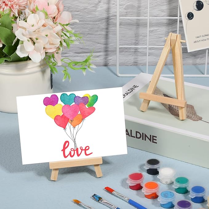 100 Pieces Mini Wood Easel Stands Small Wooden Canvas Easels Display Art Craft Tripod Painting Tabletop Holder for Artist Crafts, Business Cards, Photos, Gift(5 Inch)