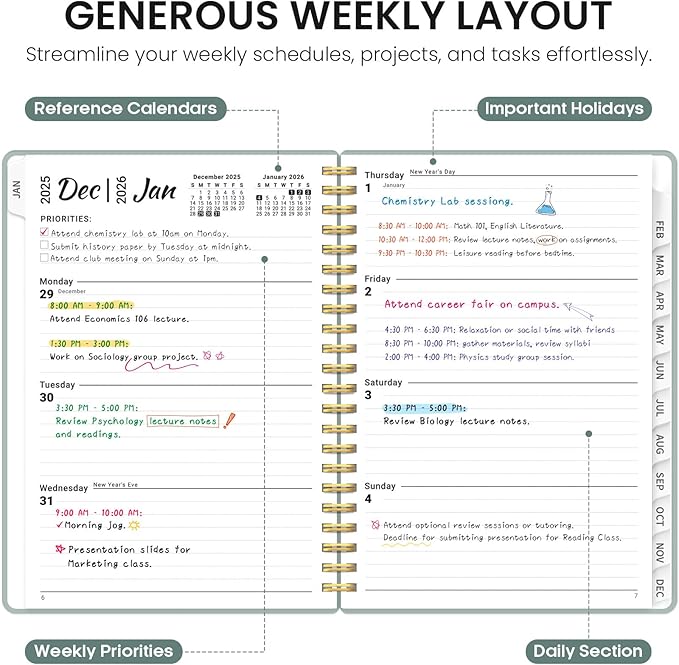 2026 Planner, Weekly and Monthly Calender Planner, Jan 2026 to Dec 2026, Hardcover 2026 Calendar Planner Book with Tabs & Inner Pocket, Office Home School Supplies for Women & Men - A5 (6.3" x 8.5"), Dusty Blue