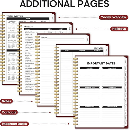 2026 Planner, Weekly and Monthly Calender Planner, Jan 2026 to Dec 2026, Hardcover 2026 Calendar Planner Book with Tabs & Inner Pocket, Office Home School Supplies for Women & Men - A4 (8.5" x 11"), Burgundy