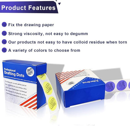 3 Pack Drafting Dots 7/8' Diameter, Low Tack, Easy Removal, Pre-Cut Drafting Tape Dots for Tracing, Drawing, Positioning, Roll of 500 Per Box (Purple)