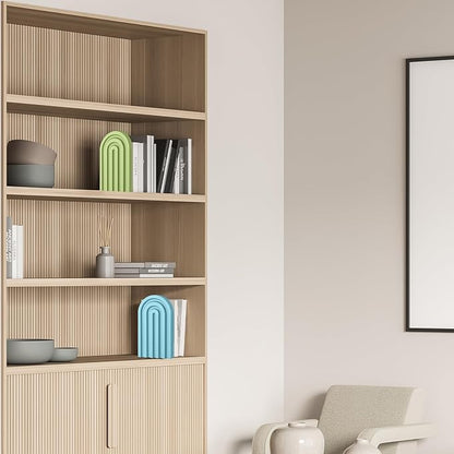 Harloon 4 Pieces Boho Arch Wood Bookends Rainbow Arch Back to School Gift Ideas Non Skid Bookend Decorative Wooden Book Stand Book Stoppers for Books Movies CDs(Bright Color)