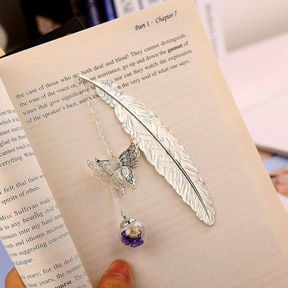 Toirxarn Silver Feather Bookmark with Butterfly Charm - Elegant Bookmarks for Women, Book Lovers Gifts, Book Marker for Reading, Teacher Appreciation Gifts, Unique Birthday Gifts, Stocking Stuffers